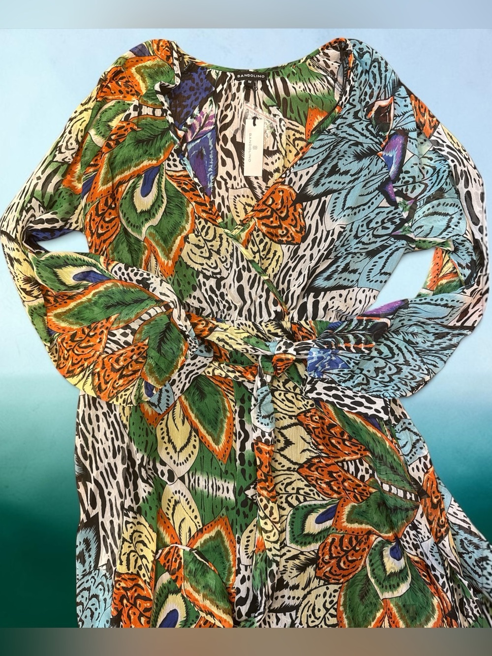 Bandolino Floral Maxi Dress in Green, Orange & Blue - Picture 3 of 5